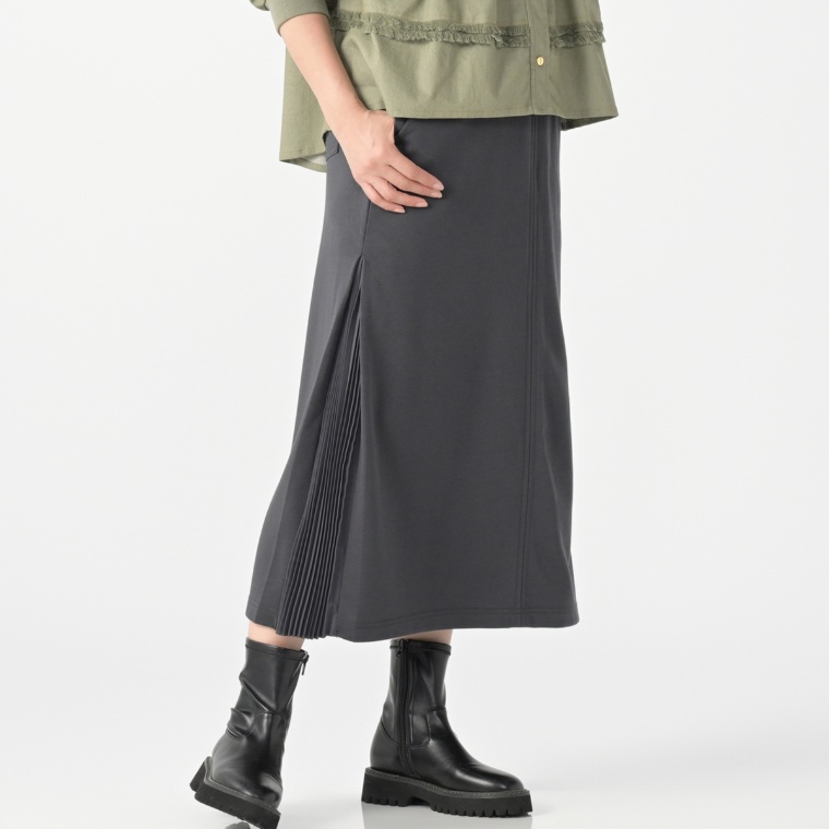 Remite サイドプリーツ裏毛スカート
