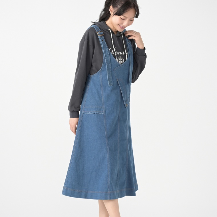 Remite デニムアシメジャンパースカート