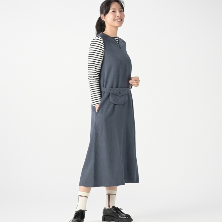 Carney ベルトポーチ付き シンプルIラインワンピース