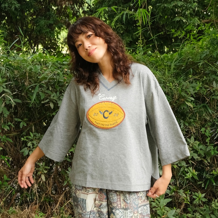 Carney ラガー刺繍 七分袖プルオーバー