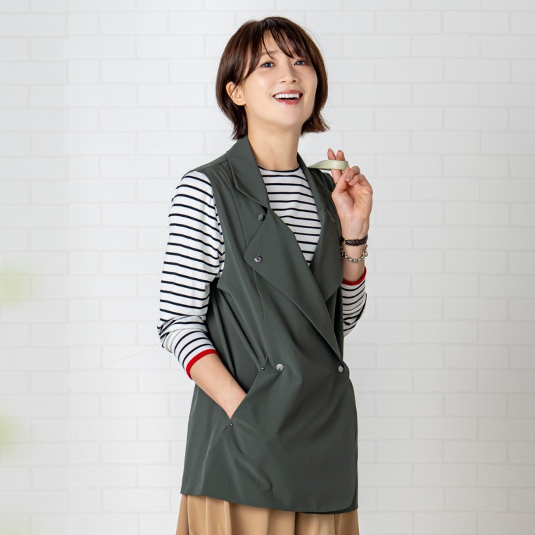 calma 着回し抜群シルク混プルオーバー&ジレアンサンブル