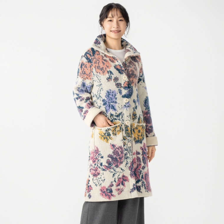 IVKO WOMAN フラワーパターン ジャガードニットコート