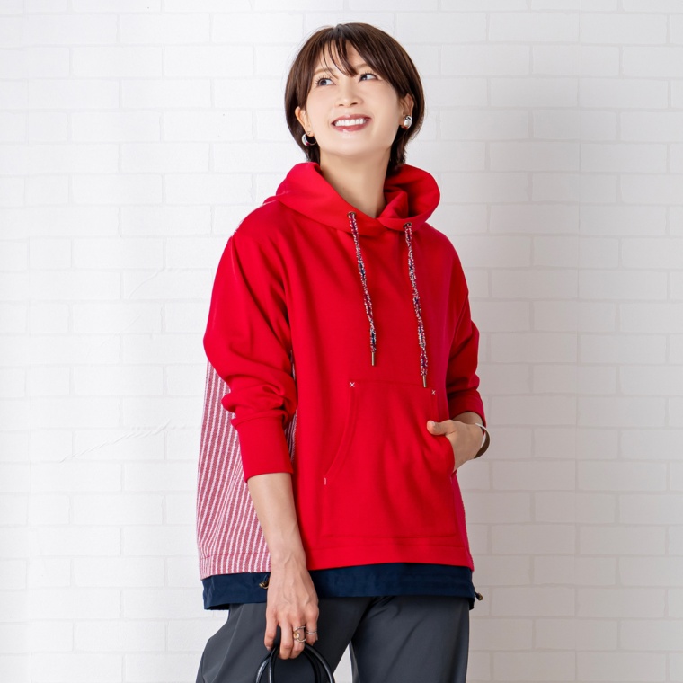 calma マテリアルMIX 裾アレンジフーディー