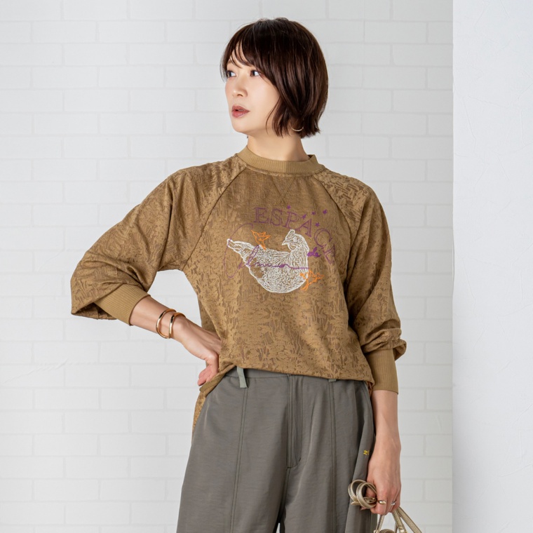 calma 大人カジュアル プリントレースチュニック