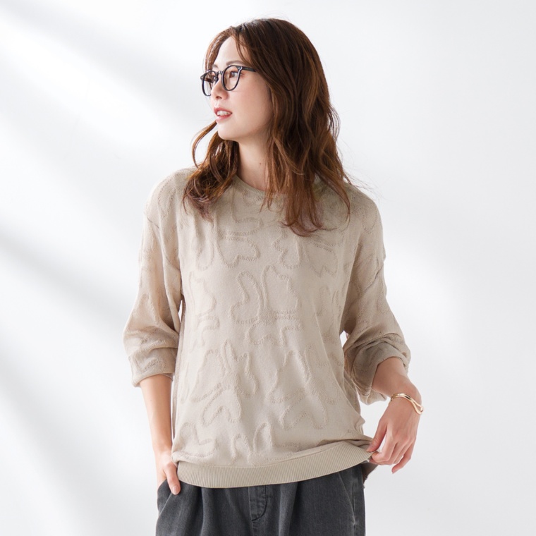 Coeur sucre 編地柄インナー付シアーニットプルオーバー