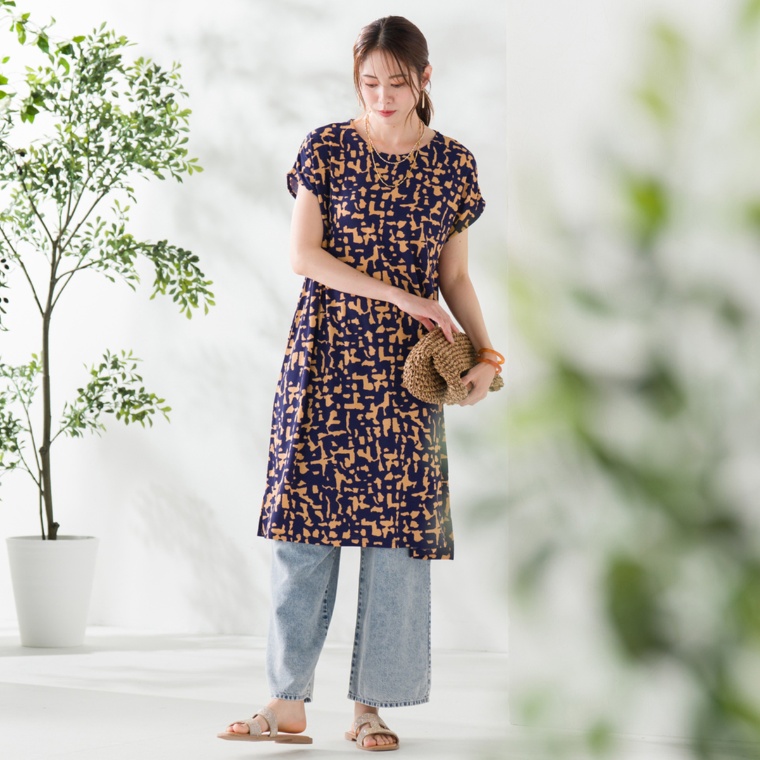 Coeur sucre ニュアンス柄プリントワンピース