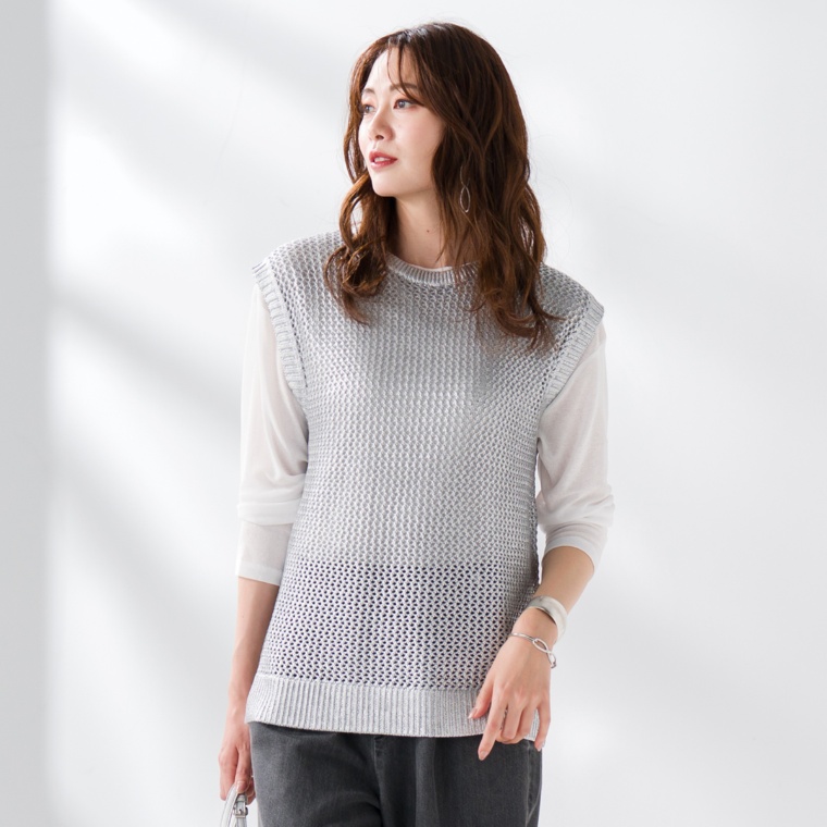 Coeur sucre 箔プリントニットベストプルオーバー