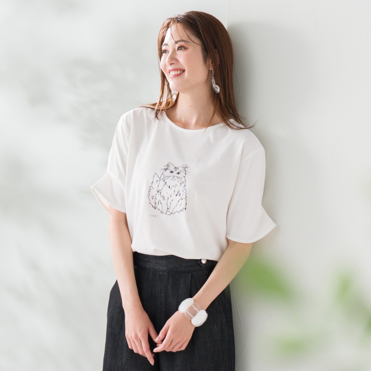 Coeur sucre クールキャットデザインスリーブTシャツ