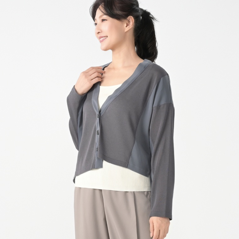 ModdedAnce 異素材MIXアシンメトリーヘムカーディガン