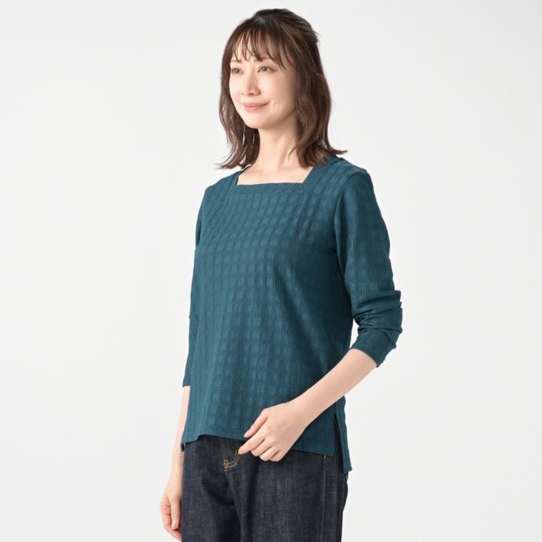 ModdedAnce アシンメトリーネック袖ギャザーTシャツ