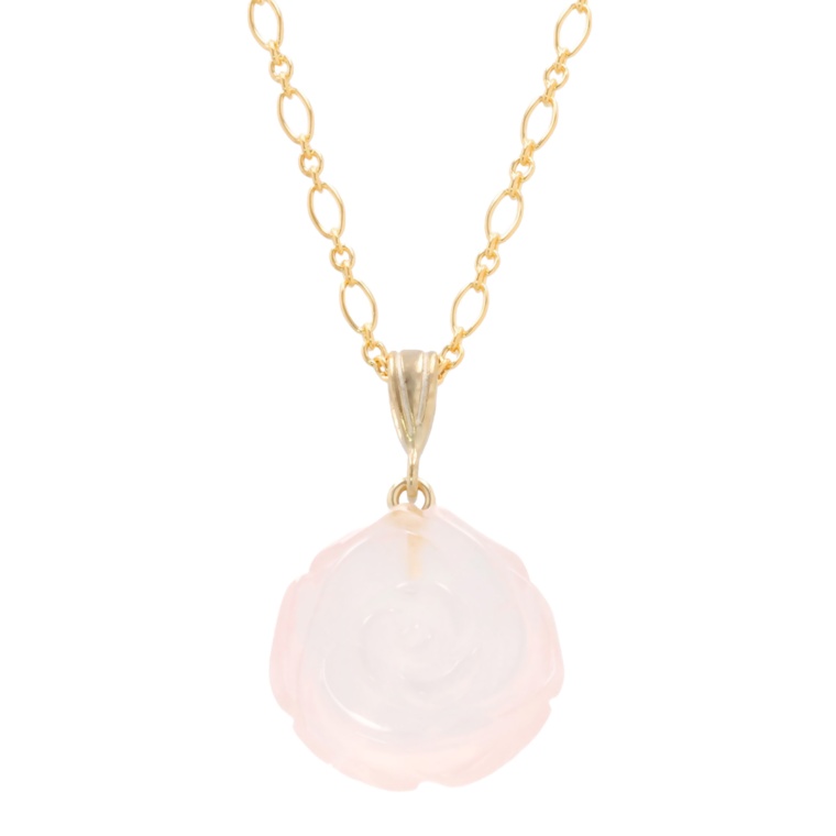 ローズクォーツバラ彫りペンダント