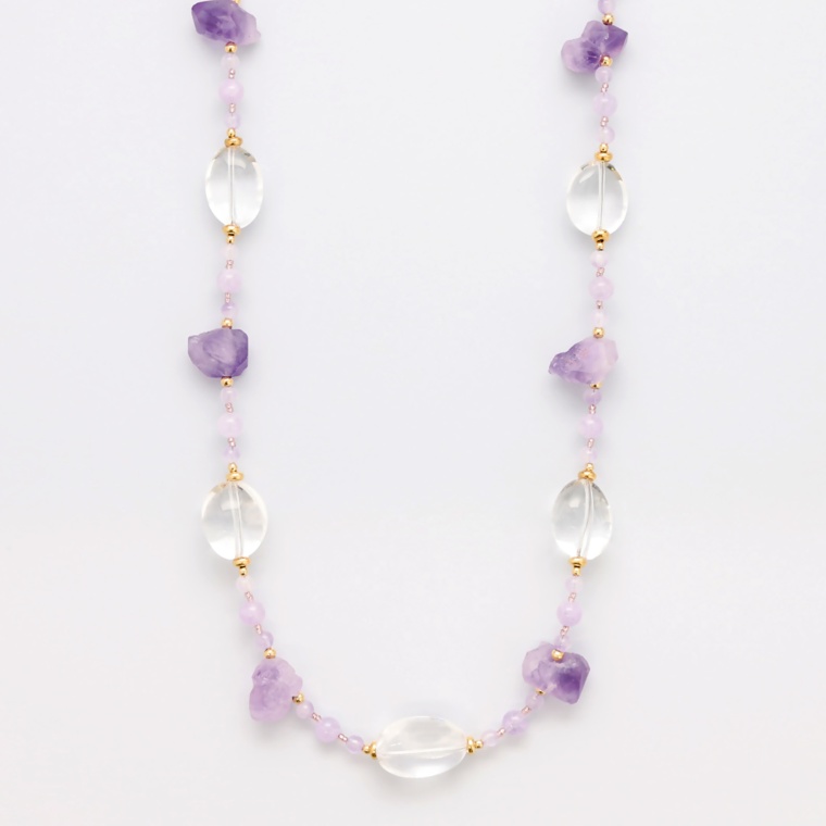 ラベンダーカラークォーツデザインロングネックレス
