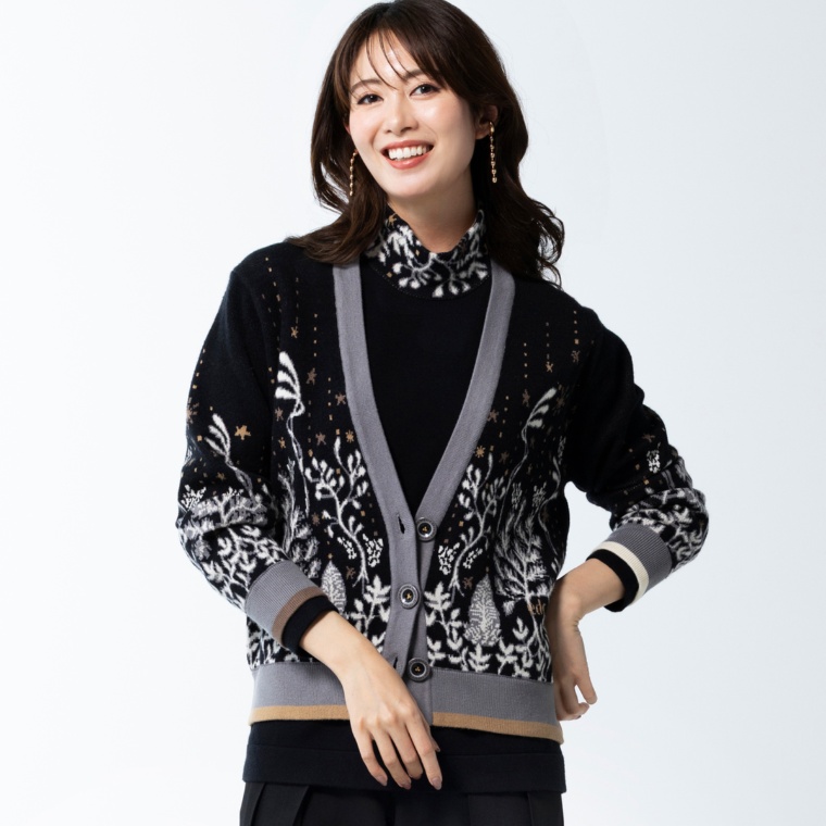 calma フォレストスカイジャガードニットカーデ