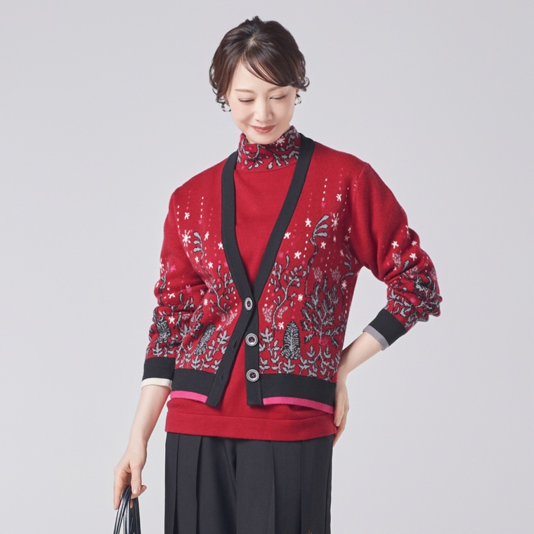 calma フォレストスカイジャガードニットカーデ