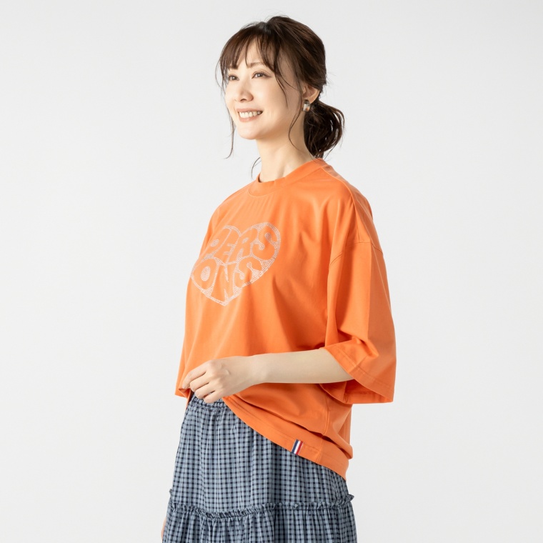 PERSONS接触冷感ハートラインストーンロングTシャツ