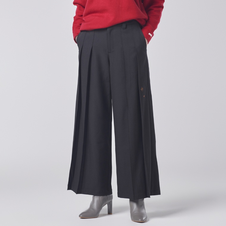 calma 選べる股下 プリーツワイドパンツ