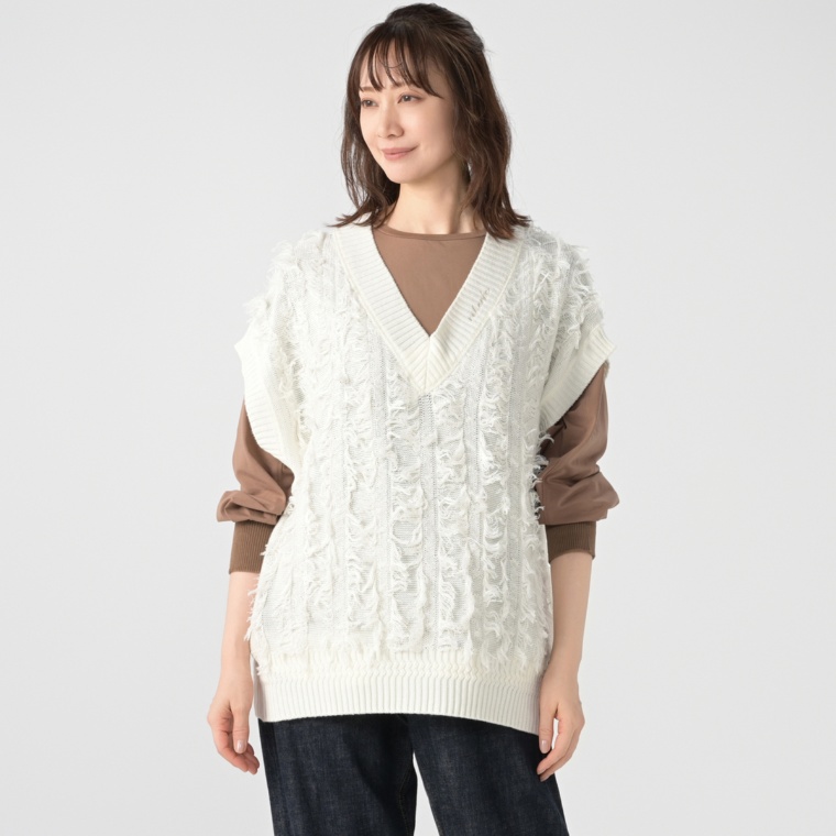 ROHERBE エアリーフリンジニットジレ