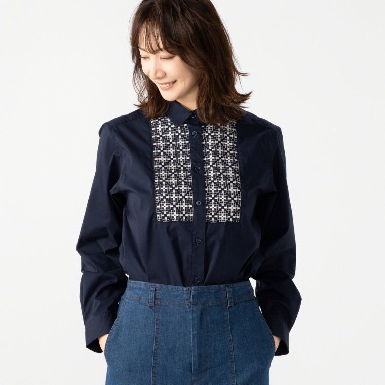 H.HOLIDAY 幾何学調オリジナル刺繍ブラウス