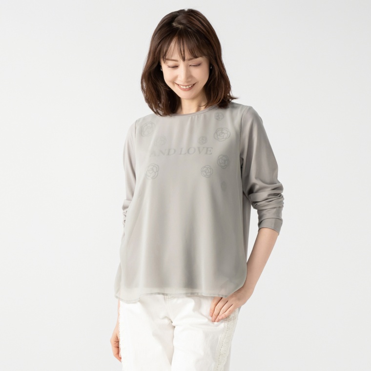 &LOVE 大人シアーなカメリアプリントプルオーバー
