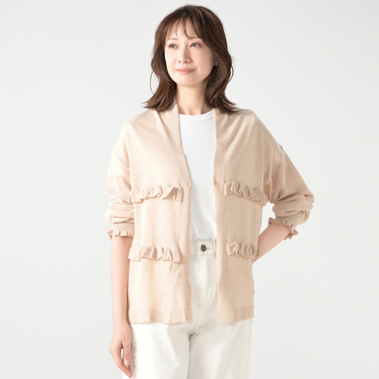 &LOVE 滑らかタッチなツインふりるラメニットカーデ