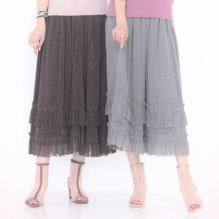 &LOVE フェミニンに揺れるラメチュールふりるスカート