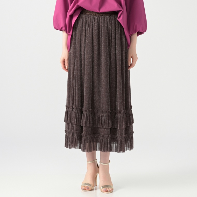 &LOVE フェミニンに揺れるラメチュールふりるスカート