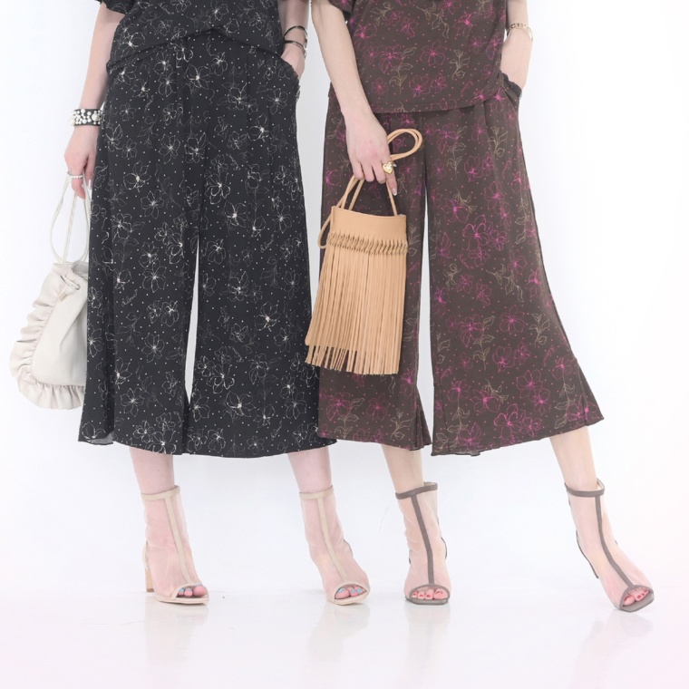 &LOVE ゴージャスふりるの線タッチフラワーリラクパンツ