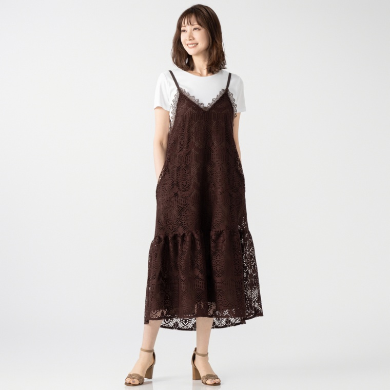 &LOVE フラワーラッセルレースの細魅えキャミドレス ネット限定