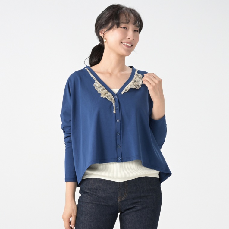 KidsAngel レース付きカーディガン