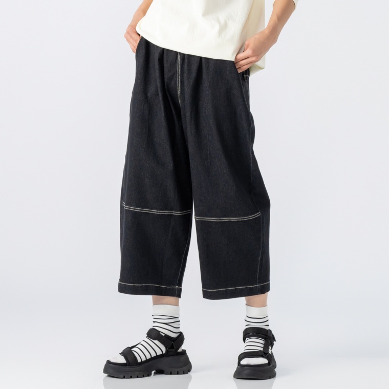 KidsAngel 裾切替えリラックスフィットデニム