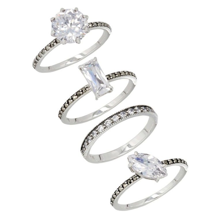 ファトラ シルバー925キュービックジルコニア4本セットリング