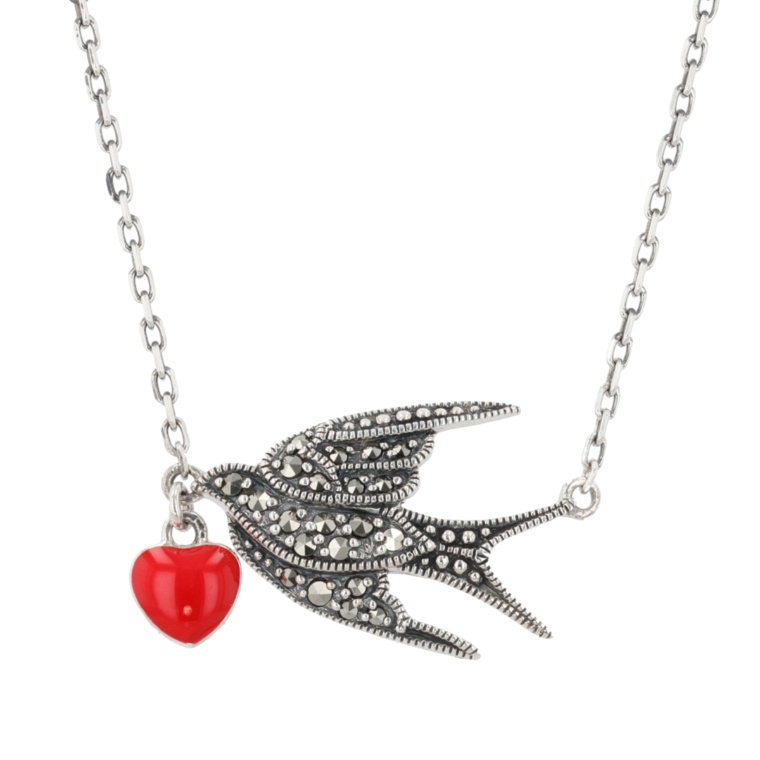 ファトラ シルバー925ハートを運ぶツバメネックレス