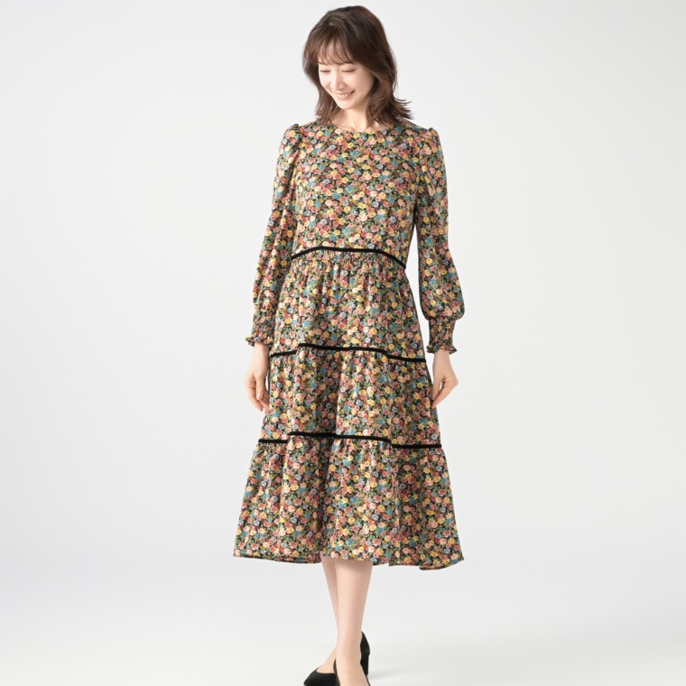 Pixie Heart ティアードデザイン プリントワンピース