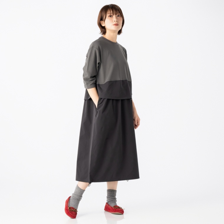 Carney 異素材ドッキング フェイクレイヤードワンピース