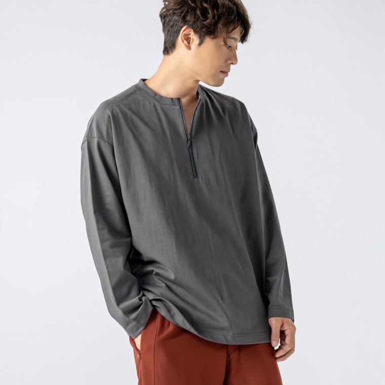 Lucca Uomo alla moda フロントファスナー長袖Tシャツ