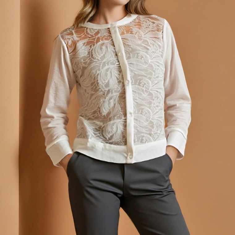 Provador オーガンジー刺繍レースカーディガン