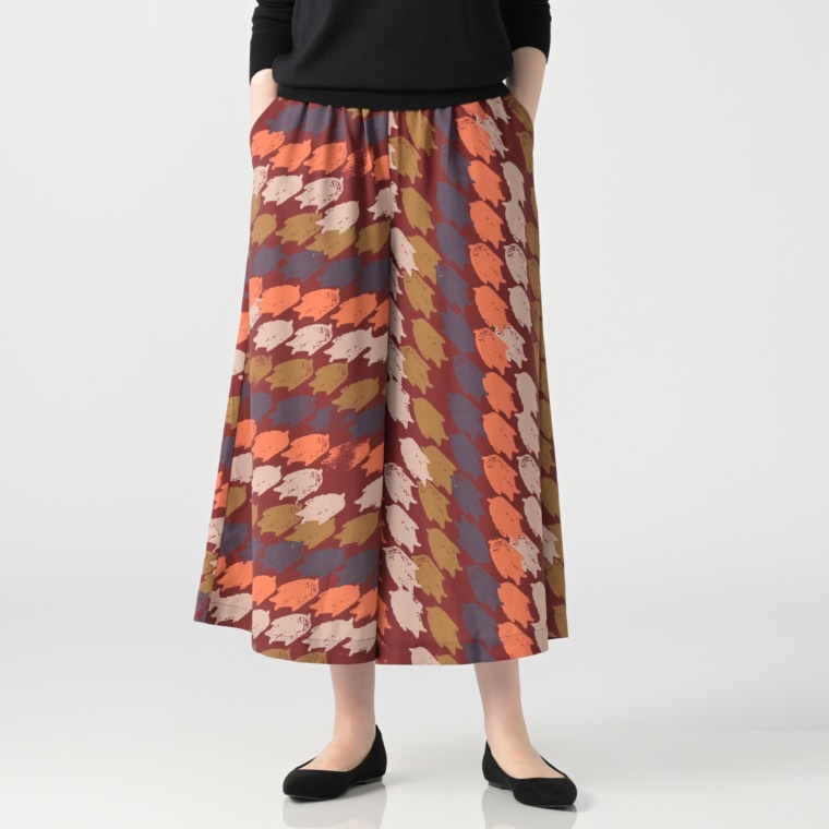 MORNMAGIE キュートな千鳥プリントガウチョパンツ