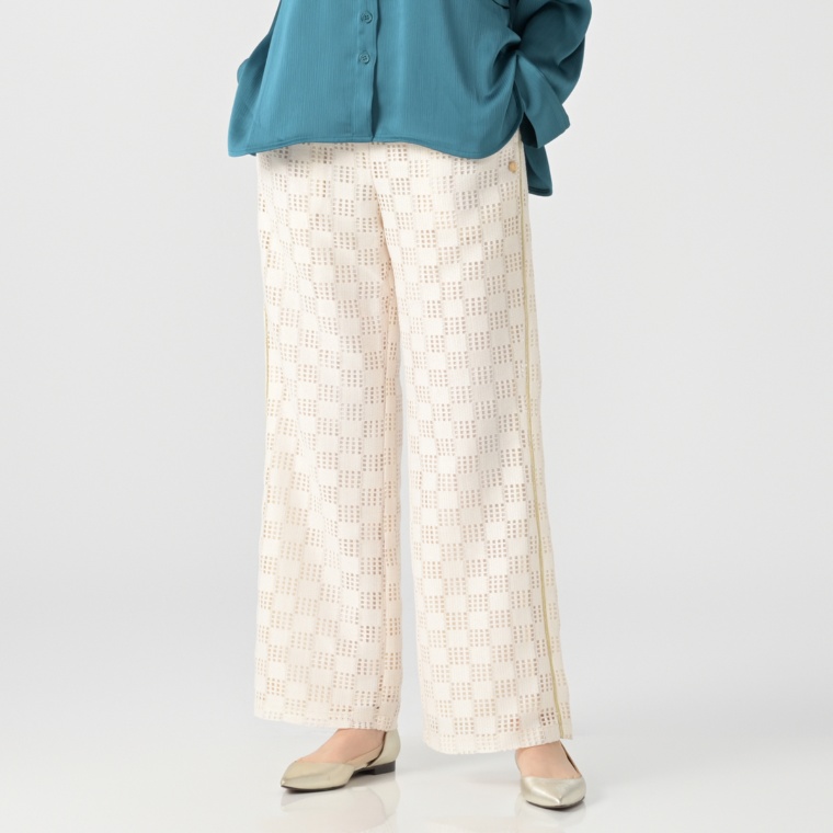 MORNMAGIE ブロックチェック レースプルオンパンツ