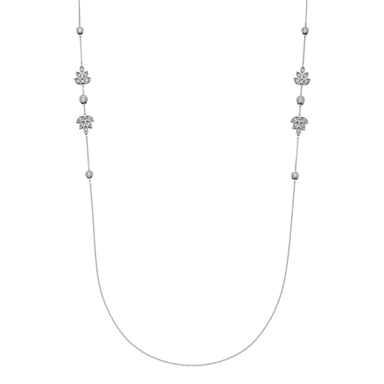 Dカラーダイヤ PT リーフポイントステーションネックレス計1.0ctUP