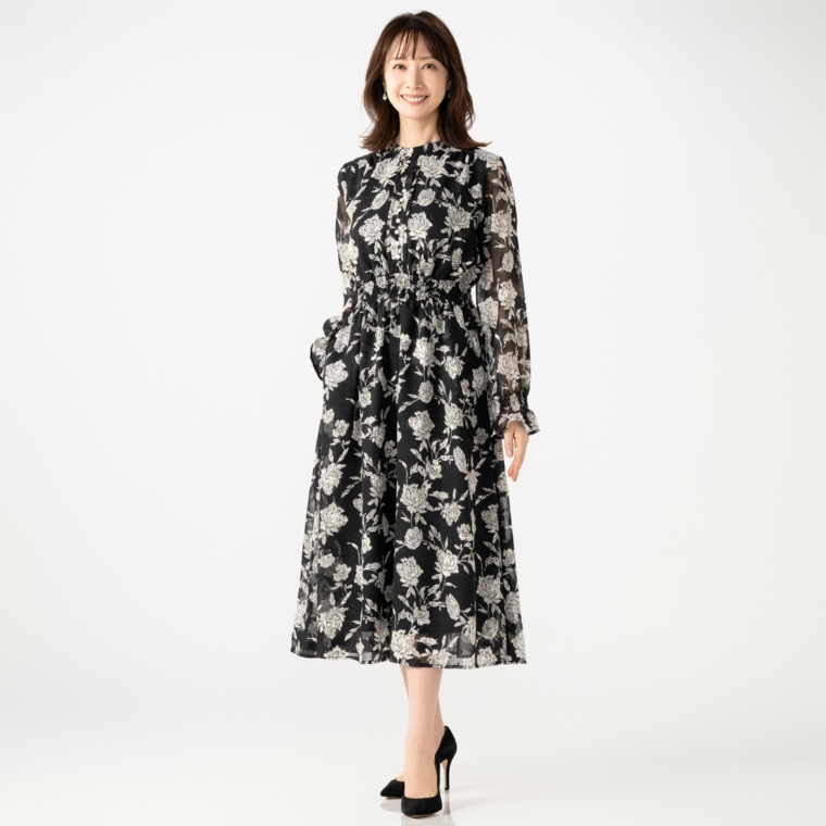 Replete 薄地ジャガードプリントワンピース