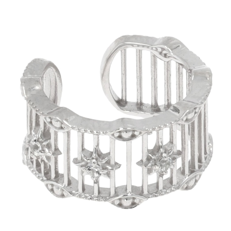 シルバー925ホワイトトパーズレースデザイン片耳用イヤーカフ