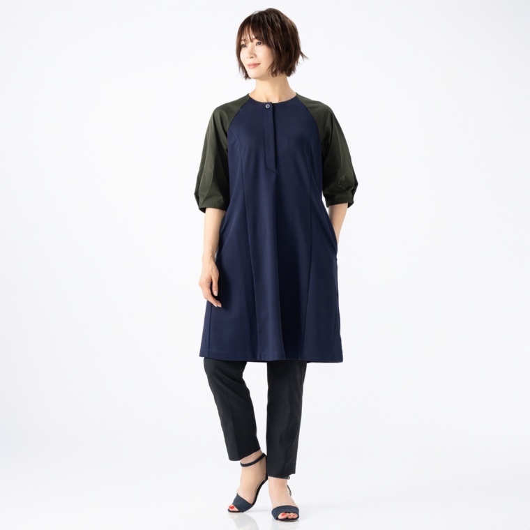 YukaKoshino 異素材切替のアンブレラヨークワンピース