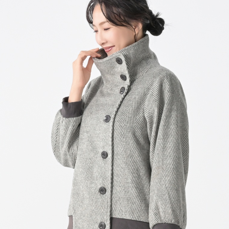 ModdedAnce ビッグスタンドカラーヘリンボーンコート