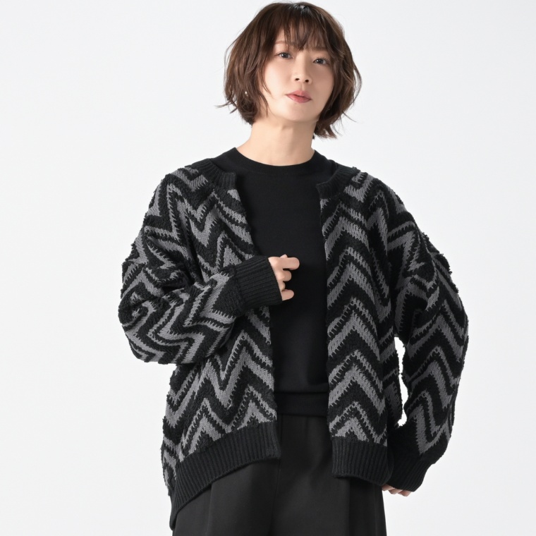 ModdedAnce ジグザグループ編みニットカーディガン