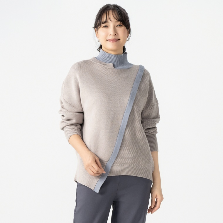 ModdedAnce アシンメトリーヘムポイント配色ニットプルオーバー