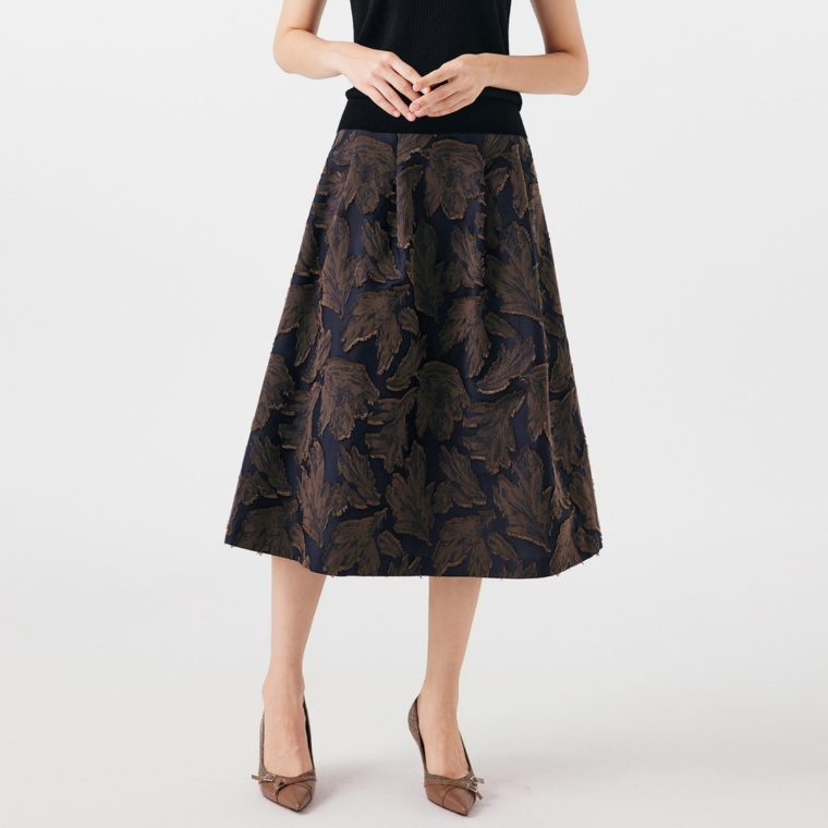 FEE CERISE ジャカード＋切り花生地Aラインスカート