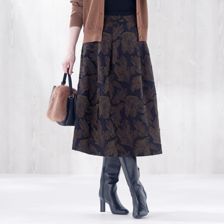 FEE CERISE ジャカード＋切り花生地Aラインスカート