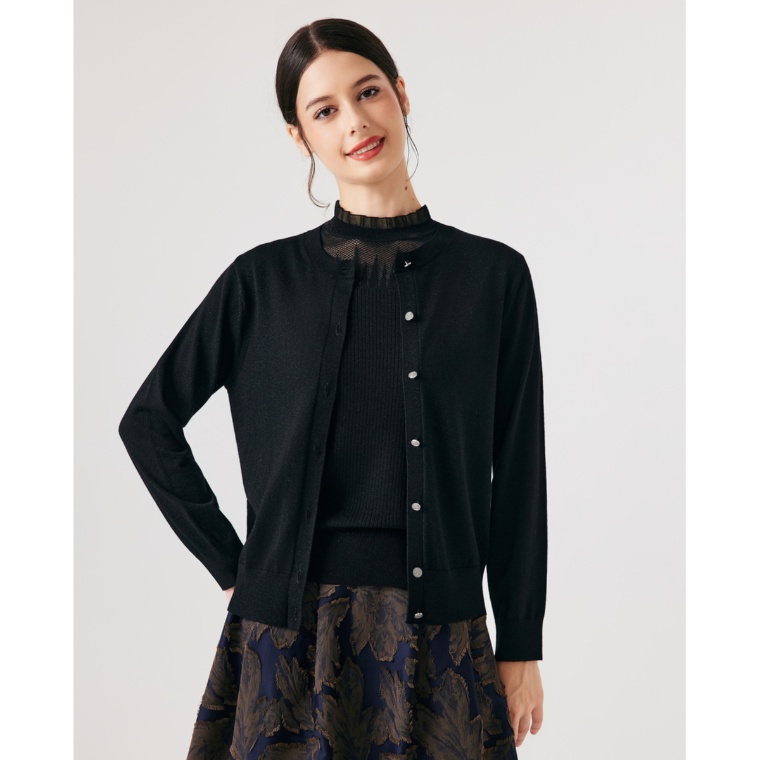 FEE CERISE ラメ糸 メリノウールニットカーディガン