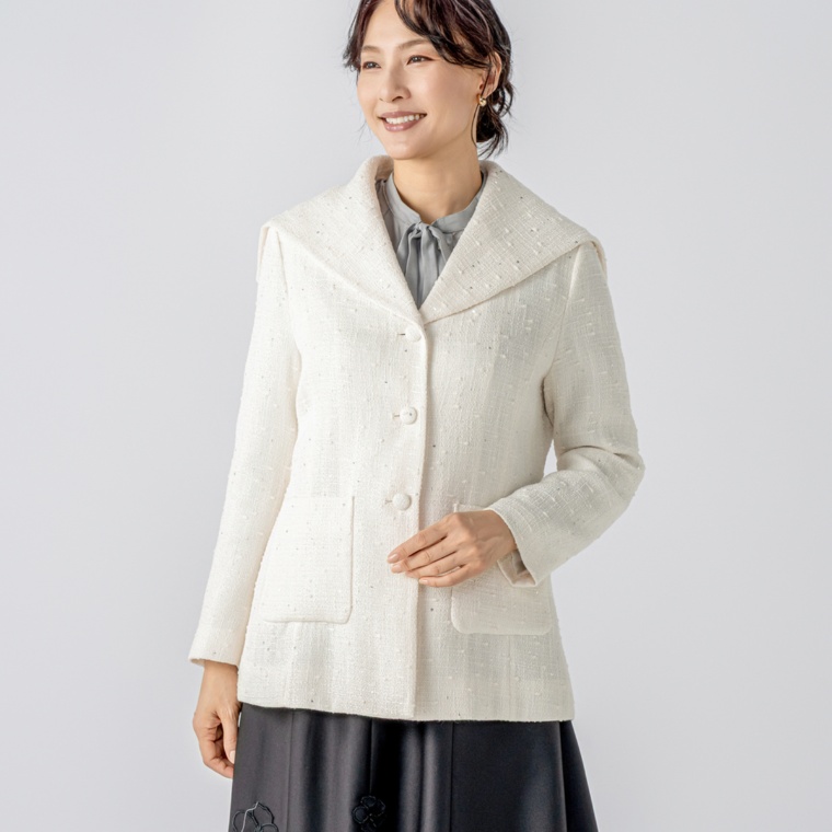 FEE CERISE スパンコールポリエステルツイードジャケット