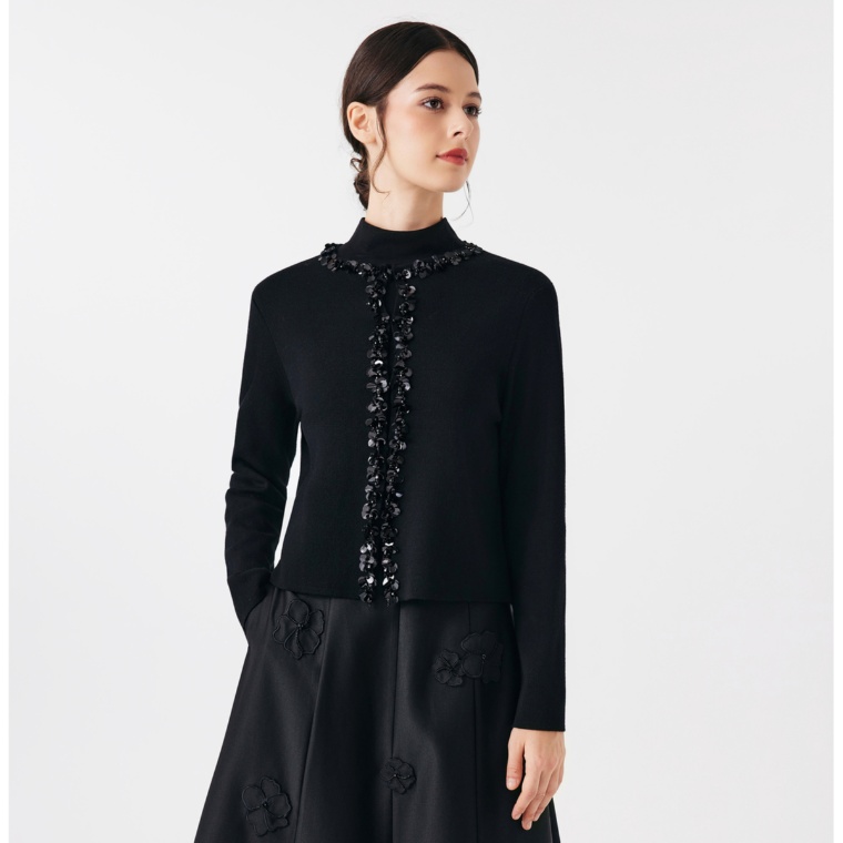 FEE CERISE スパンコール付きメリノウールミラノリブジャケット